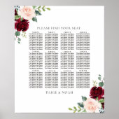 Blush Burgundy Floral Table Seating Chart Weddensc Poster (Voorkant)