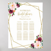 Blush Burgundy Floral Vrijgezellenfeest Seating Ch Poster (Voorkant)