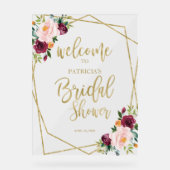 Blush Burgundy Floral Vrijgezellenfeest Welkom Acryl Bord (Voorkant)