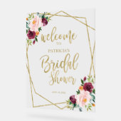 Blush Burgundy Floral Vrijgezellenfeest Welkom Acryl Bord (Hoek)