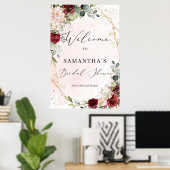 Blush burgundy floral Vrijgezellenfeest welkomstte Poster (Thuiskantoor)