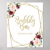 Blush Burgundy Floral Waterverf Bubble Bar Sign Poster (Voorkant)