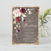 Blush Burgundy Floral Waterverf Rustic Wedding Kaart (Staand voorkant)