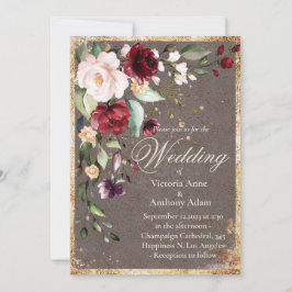 Blush Burgundy Floral Waterverf Rustic Wedding Kaart