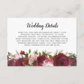 Blush Burgundy Floral Wedding Details Informatiekaartje (Voorkant)