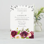 Blush & Burgundy Floral Wedding Kaart (Staand voorkant)