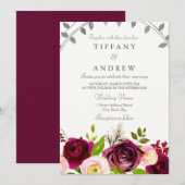 Blush & Burgundy Floral Wedding Kaart (Voorkant / Achterkant)