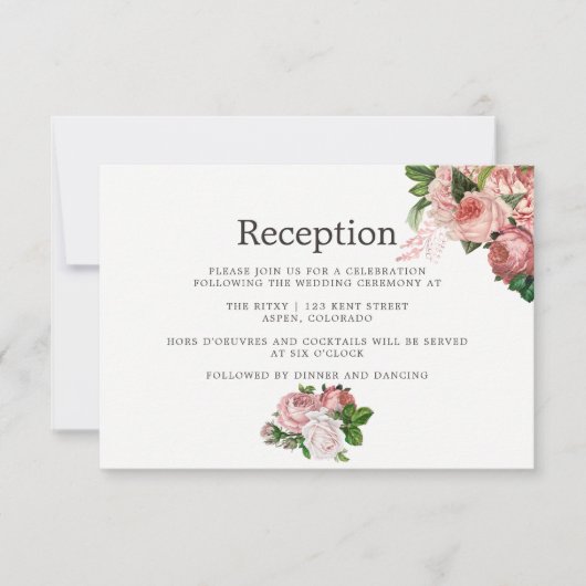  Blush & Burgundy Floral Wedding Reception Kaart (Voorkant)