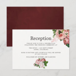  Blush & Burgundy Floral Wedding Reception Kaart