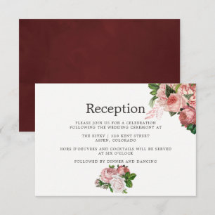  Blush & Burgundy Floral Wedding Reception Kaart