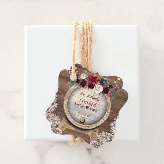 Blush Burgundy Floral Wine Barrel Bbq Bbq Bedankjes Labels (In situ)