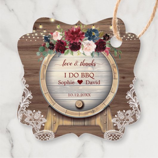 Blush Burgundy Floral Wine Barrel Bbq Bbq Bedankjes Labels (Achterkant)