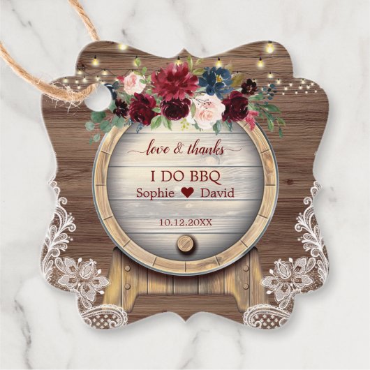 Blush Burgundy Floral Wine Barrel Bbq Bbq Bedankjes Labels (Voorkant)