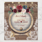 Blush Burgundy Floral Wine Barrel Lace Weddenschap Wijn Etiket (Enkel label)