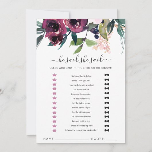 Blush Burgundy Floral zei dat ze Kaart zei (Voorkant)