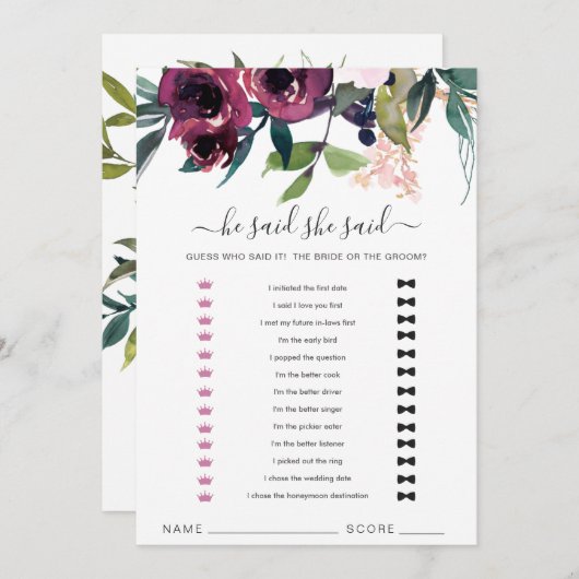 Blush Burgundy Floral zei dat ze Kaart zei (Voorkant / Achterkant)