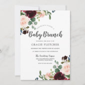 Blush & Burgundy Flowers Baby shower Brunch Kaart (Voorkant)