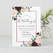 Blush & Burgundy Flowers Border Lijst Weddenschap Kaart (Staand voorkant)