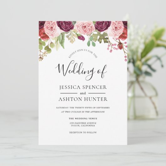 Blush & Burgundy Flowers Pastel Weddenschap Kaart (Staand voorkant)