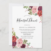 Blush Burgundy Flowers Rehearsal Dinner Invite Kaart (Voorkant)
