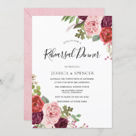 Blush Burgundy Flowers Rehearsal Dinner Invite Kaart