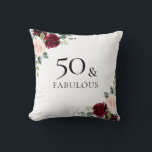 Blush Burgundy Flowers Womans 50th Birthday Gift Kussen<br><div class="desc">Blush Bourgogne Flowers Womans 50e verjaardag Gift Pillow Throw Cushion</div>