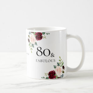 Blush Burgundy Flowers Womans 80th Birthday Gift Koffiemok