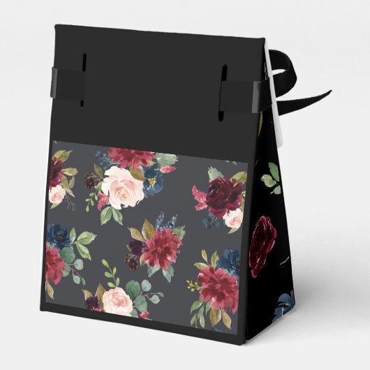 Blush Burgundy Foto Floral Elegant Waterverf Bedankdoosjes (Achterkant)