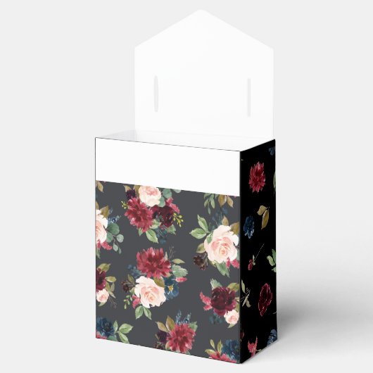 Blush Burgundy Foto Floral Elegant Waterverf Bedankdoosjes (Geopend)