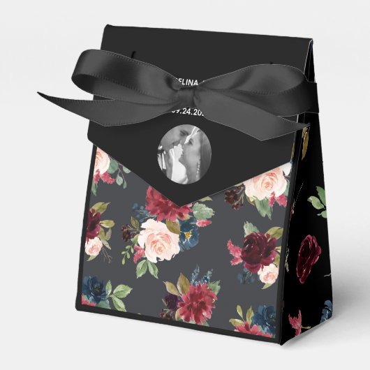 Blush Burgundy Foto Floral Elegant Waterverf Bedankdoosjes (Voorkant Zijde)