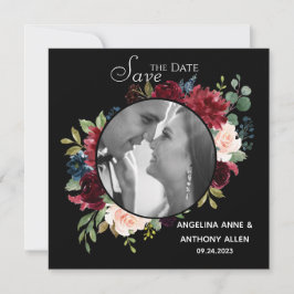 Blush Burgundy Foto Floral Elegant Waterverf Save The Date