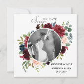 Blush Burgundy Foto Floral Elegant Waterverf Save The Date (Voorkant)