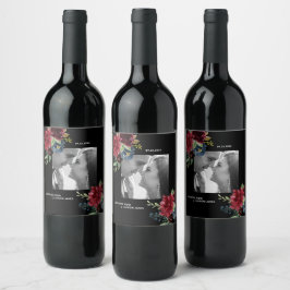 Blush Burgundy Foto Floral Elegant Waterverf Wijn Etiket