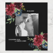 Blush Burgundy Foto Floral Elegant Waterverf Wijn Etiket (Enkel label)