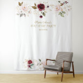 Blush Burgundy Gold Floral Birthday Foto Booth Wandkleed (In situ)
