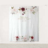 Blush Burgundy Gold Floral Birthday Foto Booth Wandkleed (Voorkant)