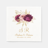 Blush Burgundy Gold Floral Monogram Weduwpapier Servet (Voorkant)