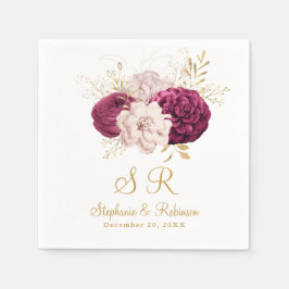 Blush Burgundy Gold Floral Monogram Weduwpapier Servet