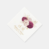 Blush Burgundy Gold Floral Monogram Weduwpapier Servet (Hoek)