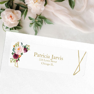 Blush Burgundy Gold Geometric Waterverf Floral Etiket