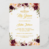 Blush Burgundy Mis Quince Floral Quinceanera Folie Uitnodiging (Voorkant)