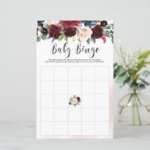 Blush Burgundy navy baby shower bingo game (Staand voorkant)