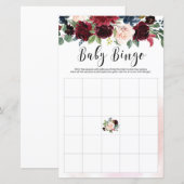 Blush Burgundy navy baby shower bingo game (Voorkant / Achterkant)