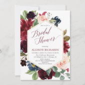 Blush burgundy navy blue floral vrijgezellenfeest kaart (Voorkant)