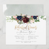Blush Burgundy Navy Rehearsal Dinner Invitation Kaart (Voorkant / Achterkant)