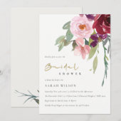 BLUSH BURGUNDY PEACH FLORAL VRIJGEZELLENFEEST INVI BEDANKKAART (Voorkant / Achterkant)