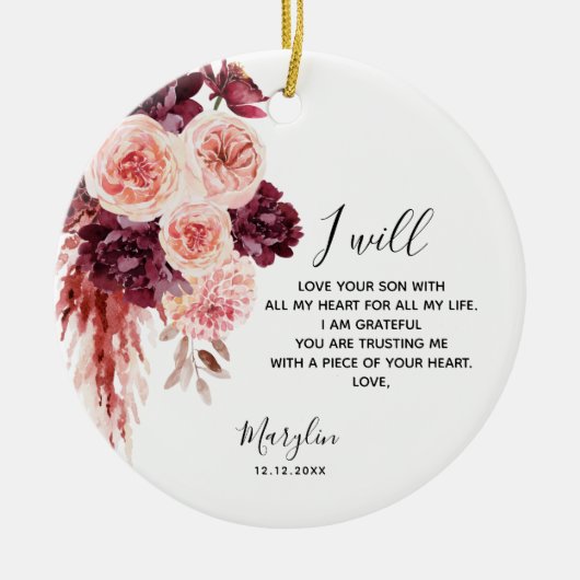 Blush Burgundy Personalized Moeder van de Groom Keramisch Ornament (Voorkant)