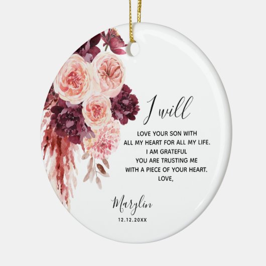 Blush Burgundy Personalized Moeder van de Groom Keramisch Ornament (Links)
