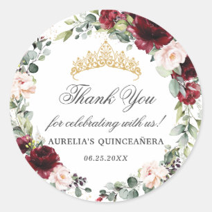 Blush Burgundy Quinceañera Dank je wel  Ronde Sticker