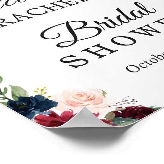 Blush Burgundy Red Blue Floral Vrijgezellenfeest S Poster (Hoek)